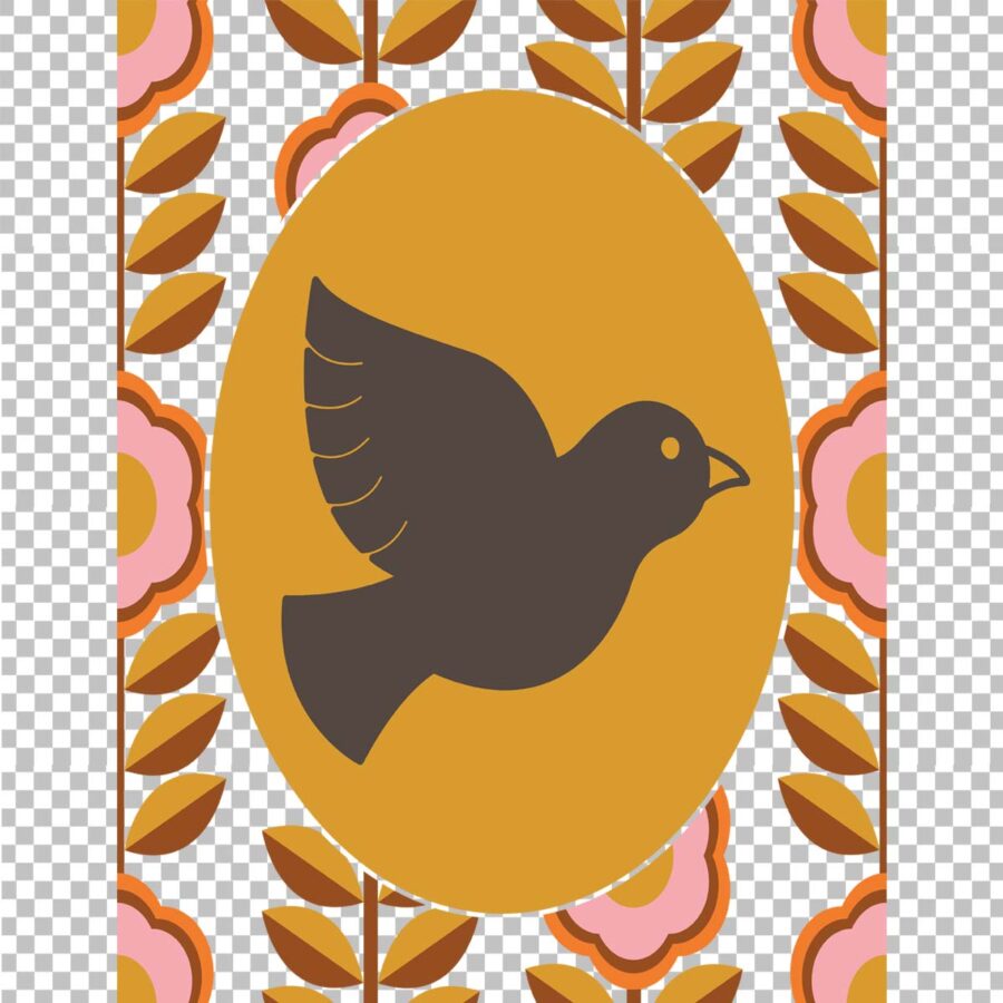 01-6-b-peace-dove-tee-shirt-graphics-free-png-web A retro floral pattern with pink flowers and brown leaves. The design has a 1960s-inspired, vintage aesthetic.