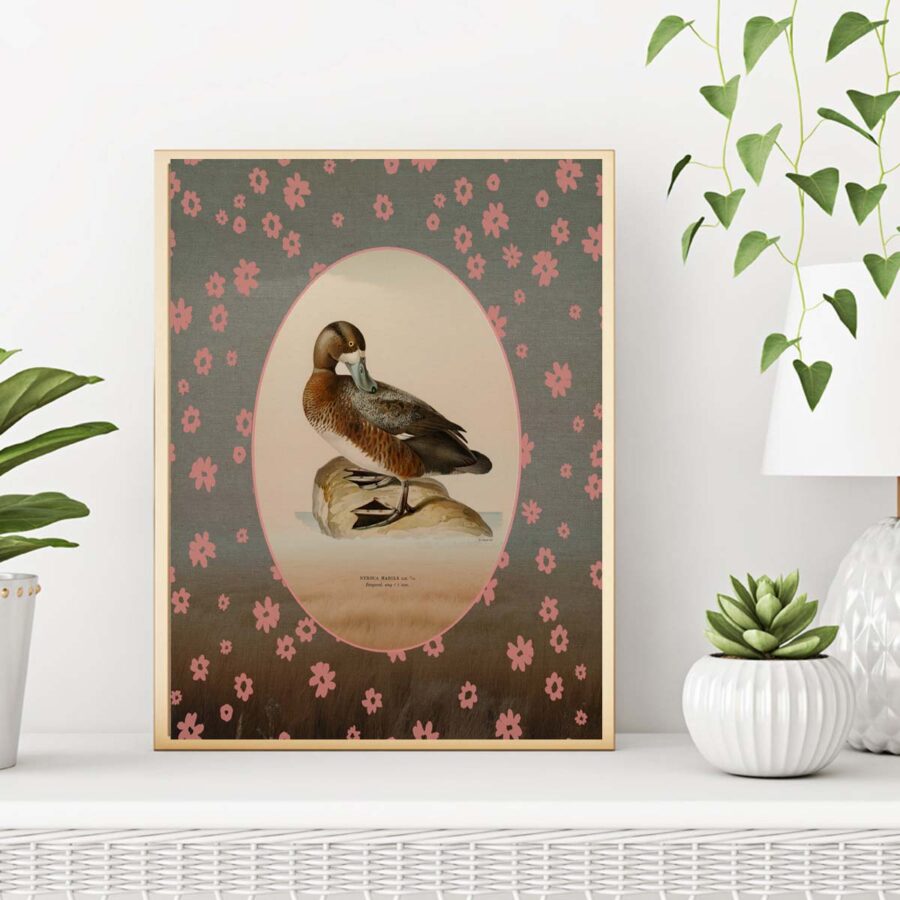 a-1 kofi vintage duck illustration displayed in a gold frame